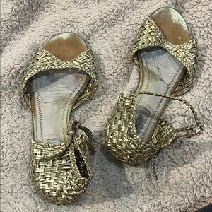 Moschino Gold Woven Sandals size 8.5 WORN